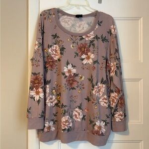 Torrid Lightweight Floral Sweatshirt/Sweater - Mauve and Cream